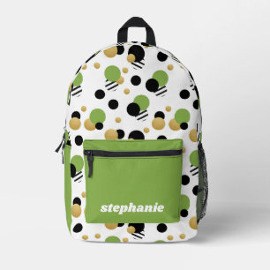 Personalised Retro Polka Dot Green Printed Backpack
