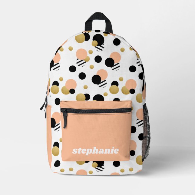 Personalised Retro Polka Dot Peach Printed Backpack (Front)