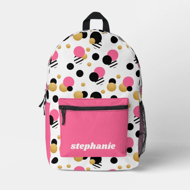 Personalised Retro Polka Dot Pink Printed Backpack (Front)