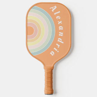 Personalised Retro Rainbow Pastel Pickleball Paddle