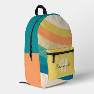 Personalised Retro Rainbow Stripes Monogram Printed Backpack