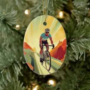 Personalised Retro Road Cyclist Bike Christmas Ceramic Tree Decoration