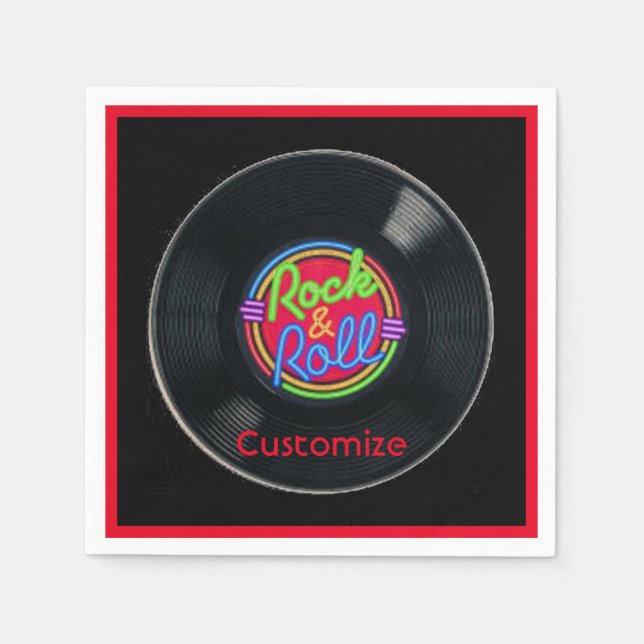 Personalised Retro Rock and Roll Vinyl Napkin (Front)