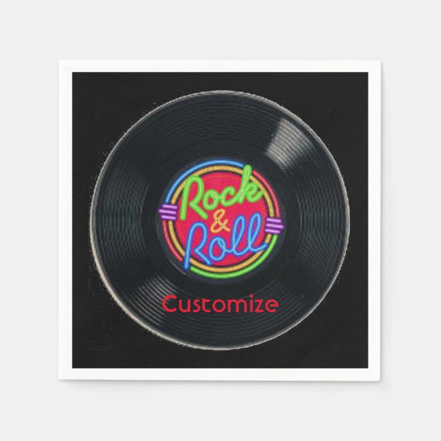 Personalised Retro Rock and Roll Vinyl Napkins (Front)