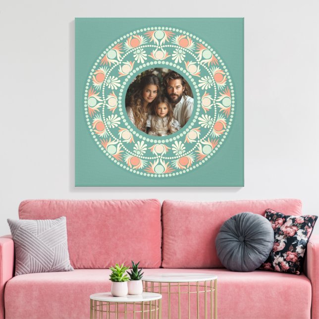 Personalised Retro Sage & Sand Mandala Photo Frame Canvas Print (Insitu(LivingRoom))