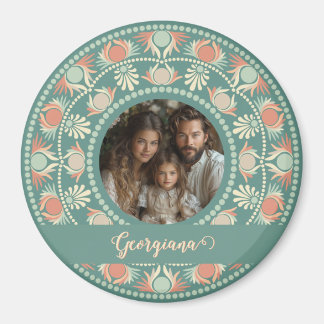 Personalised Retro Sage & Sand Mandala Photo Frame Magnet
