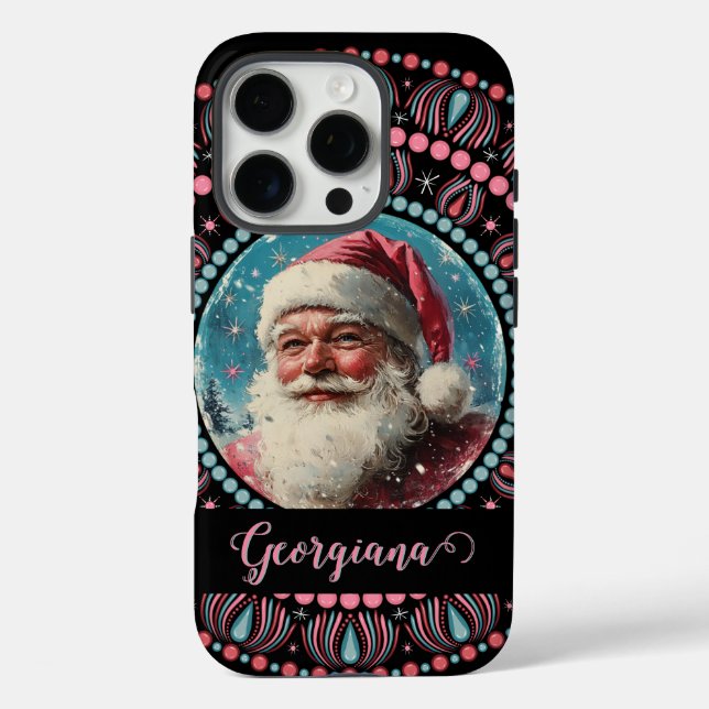 Personalised Retro Santa Pinkmas Floral Mandala Case-Mate iPhone Case (Back)