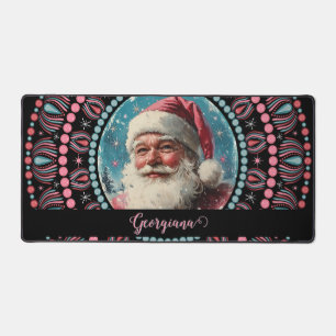 Personalised Retro Santa Pinkmas Floral Mandala Desk Mat