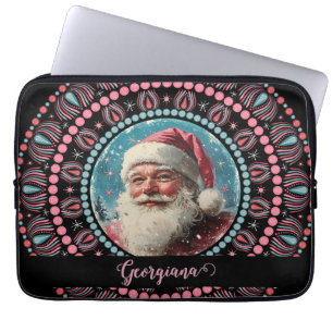 Personalised Retro Santa Pinkmas Floral Mandala Laptop Sleeve