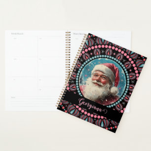 Personalised Retro Santa Pinkmas Floral Mandala Planner