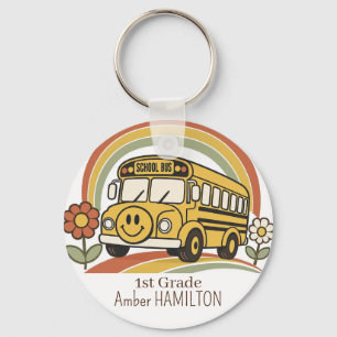 Personalised Retro School Bus Back to School Key Ring