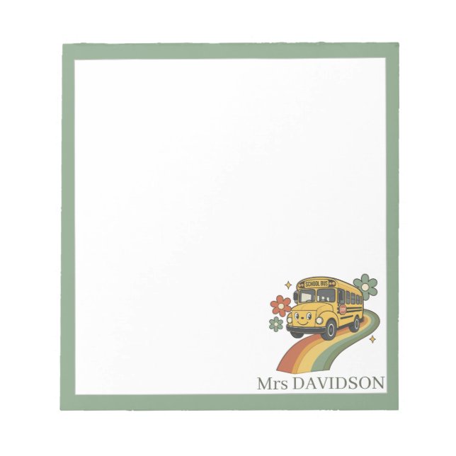 Personalised Retro School Bus Teacher Notepad (Front)