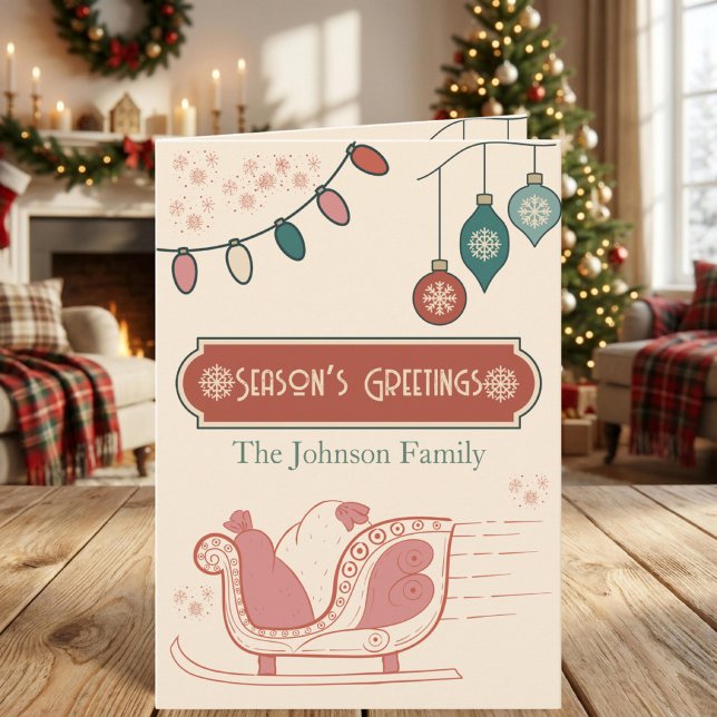 Personalised Retro Sleigh Christmas Holiday Card (Creator Uploaded)