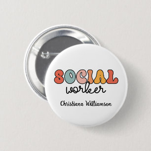 Personalised Retro Social Worker 6 Cm Round Badge