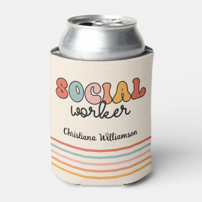 Personalised Retro Social Worker Can Cooler (Can Front)