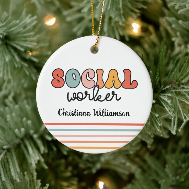 Personalised Retro Social Worker Ceramic Tree Decoration (Tree)