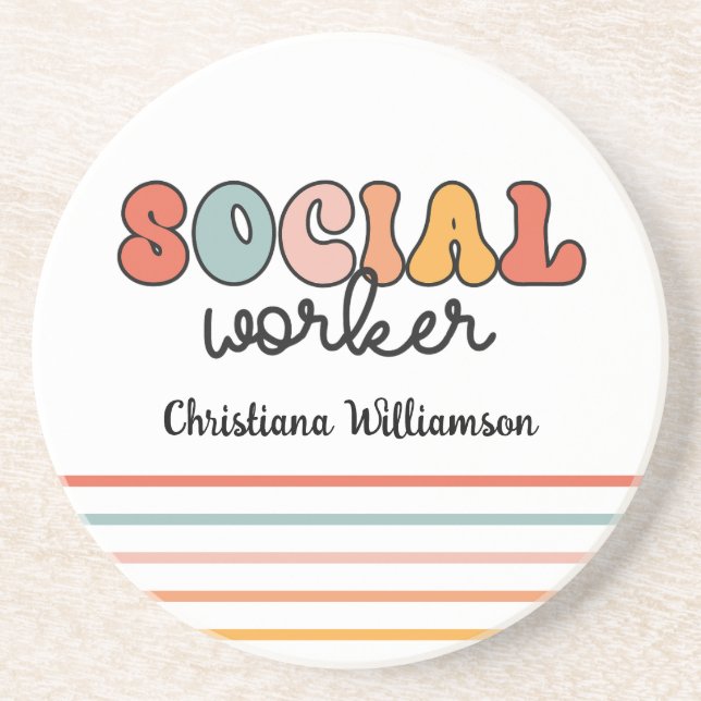 Personalised Retro Social Worker Coaster (Front)