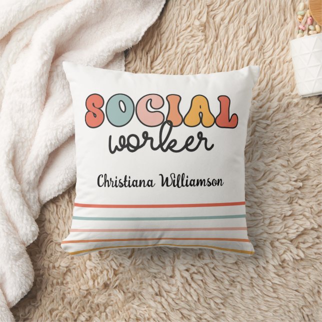 Personalised Retro Social Worker Cushion (Blanket)