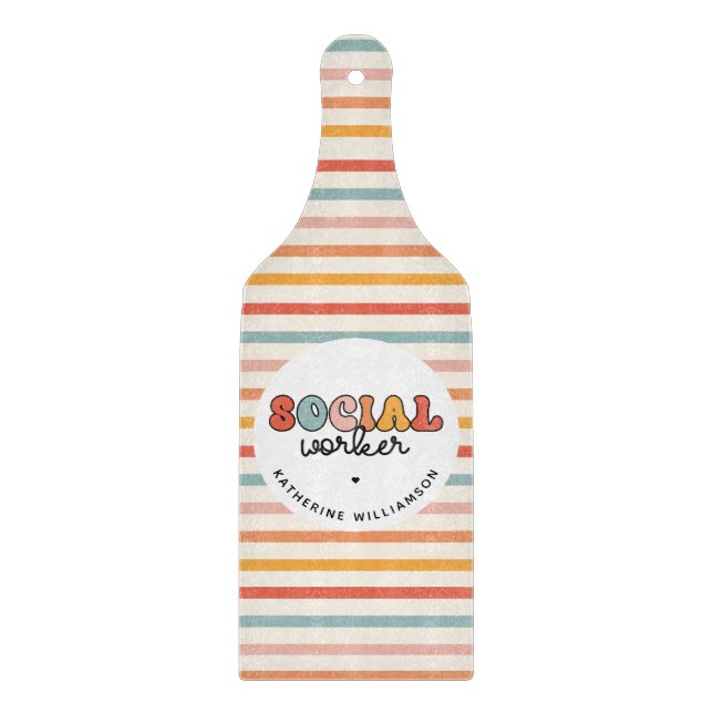 Personalised Retro Social Worker Cutting Board (Front)