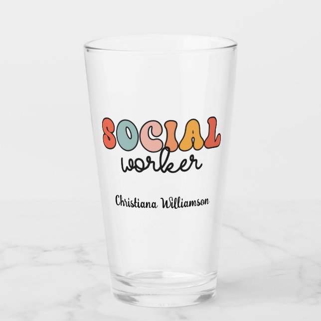 Personalised Retro Social Worker Glass (Front)