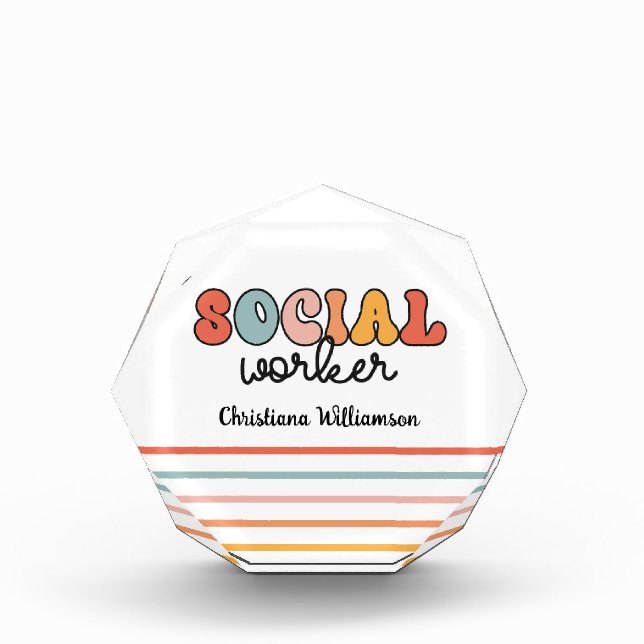 Personalised Retro Social Worker Photo Block (Front)