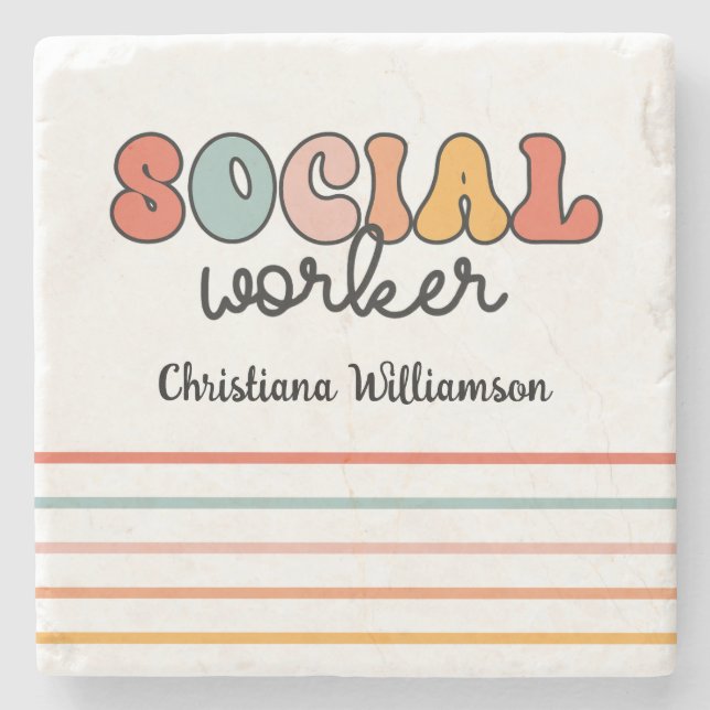 Personalised Retro Social Worker Stone Coaster (Front)