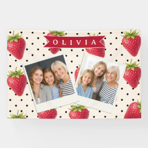 Personalised Retro Strawberry Polka Dot Vintage Banner