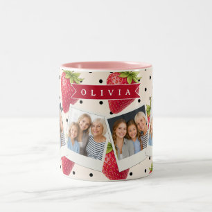 Personalised Retro Strawberry Polka Dot Vintage Two-Tone Coffee Mug