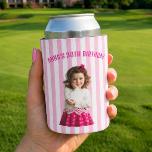 Personalised Retro Stripe Photo 30th 40th Birthday Can Cooler