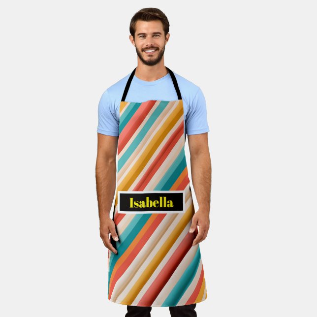 Personalised Retro Striped All-Over Apron  (Worn)
