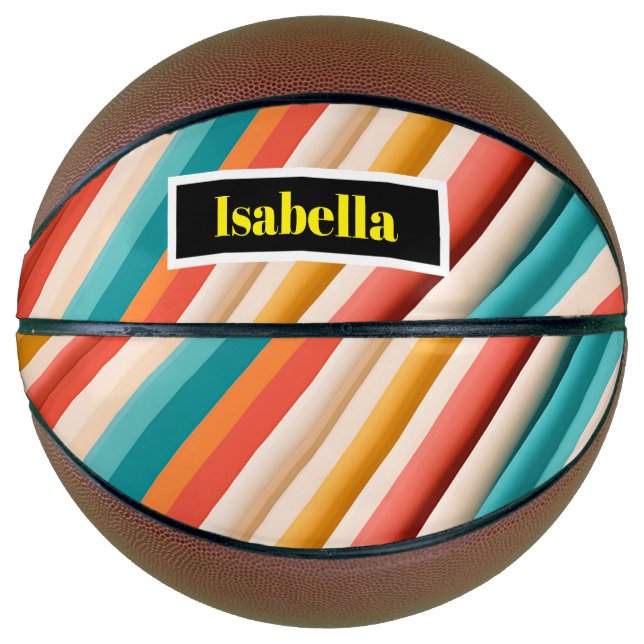 Personalised Retro Striped Basketball | Colourful  (Front)