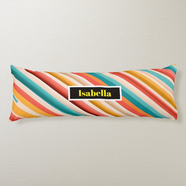 Personalised Retro Striped Body Pillow | Colourful (Front)