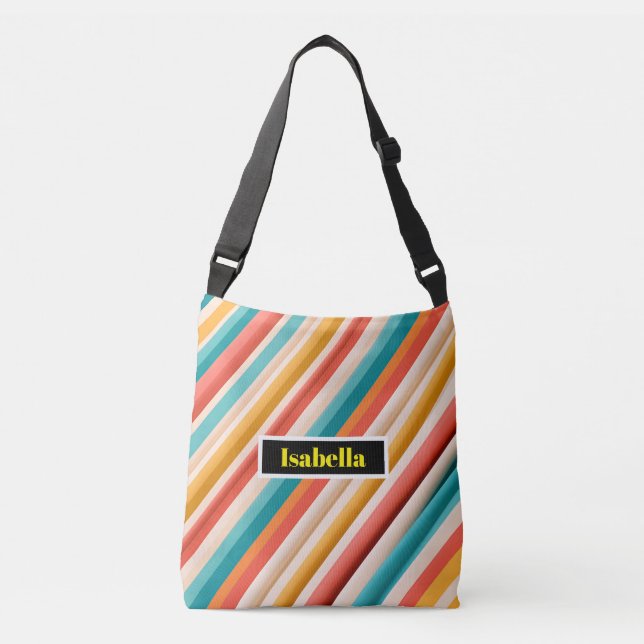Personalised Retro Striped Cross-Body Bag (Front)
