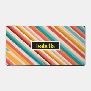 Personalised Retro Striped Desk Mat Colourful