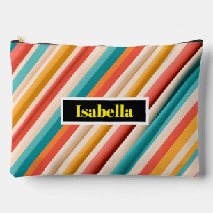 Personalised Retro Striped Large Accessory Pouch