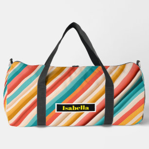 Personalised Retro Striped Large Duffle Bag
