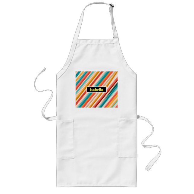 Personalised Retro Striped Long Apron | Colourful  (Front)