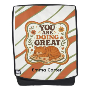 Personalised Retro Striped Orange Cat Backpack