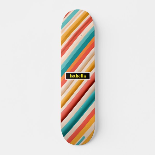 Personalised Retro Striped Skateboard | Colourful  (Front)