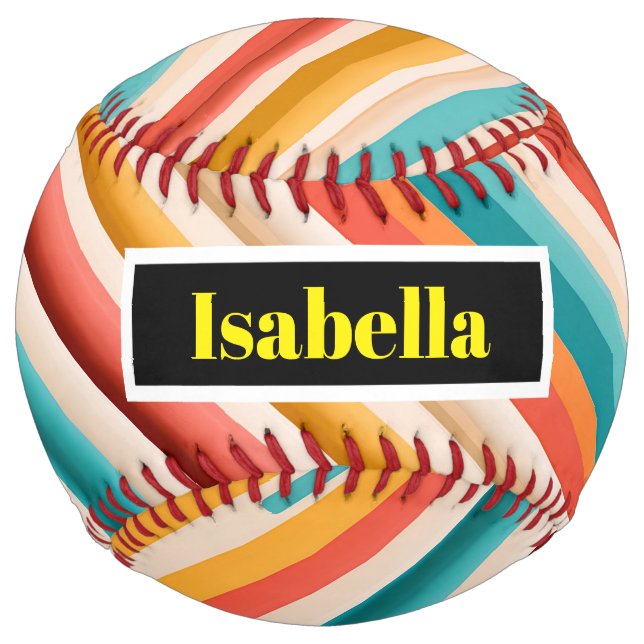 Personalised Retro Striped Softball | Colourful  (Front)