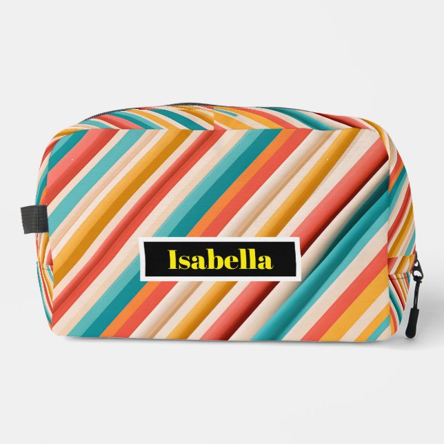 Personalised Retro Striped Toiletry Bag | Colourfu (Front)