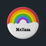 Personalised Retro Style Round Rainbow and Clouds 6 Cm Round Badge<br><div class="desc">Add your own name or a custom message to create your own unique pin or button. This round button features a simple retro style rainbow illustration in bright colours with white clouds below. Your name or other text appears in black lettering against the white clouds.</div>