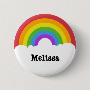 Personalised Retro Style Round Rainbow and Clouds 6 Cm Round Badge