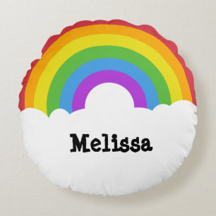 Personalised Retro Style Round Rainbow Cushion