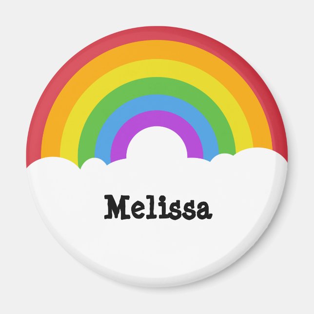 Personalised Retro Style Round Rainbow Magnet (Front)