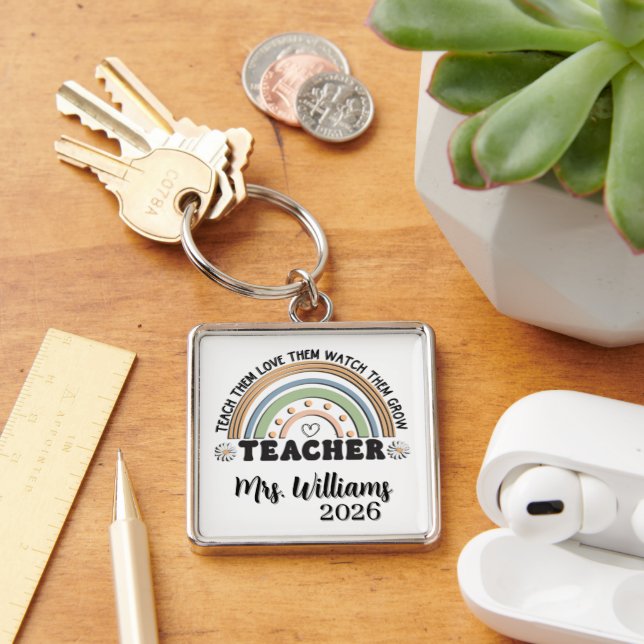 Personalised Retro Style Teacher Key Ring (Desk)