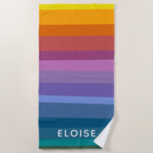 Personalised Retro Sunset Gradient Striped Rainbow Beach Towel