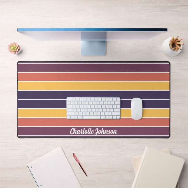 Personalised Retro Sunset Lines Desk Mat (Office 1)