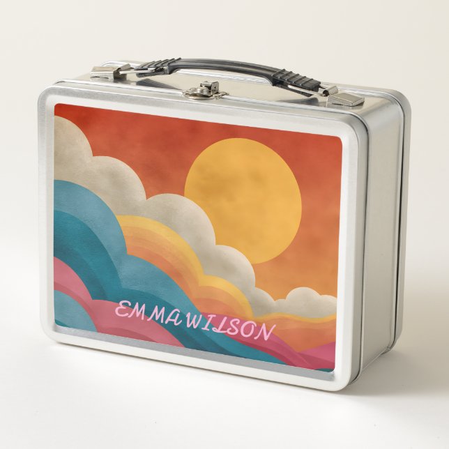 Personalised Retro Sunset Lunch Box | Custom Name (Front)