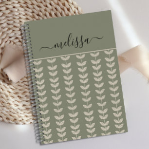 Personalised Retro Vibe Green Leaves Journal